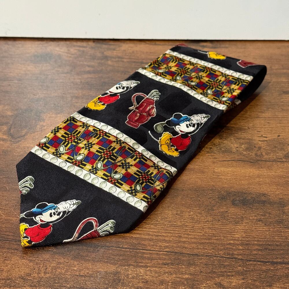 Disney by Atlas Design Tie Necktie Mickey Mouse Golfing 100% Silk Multi Color